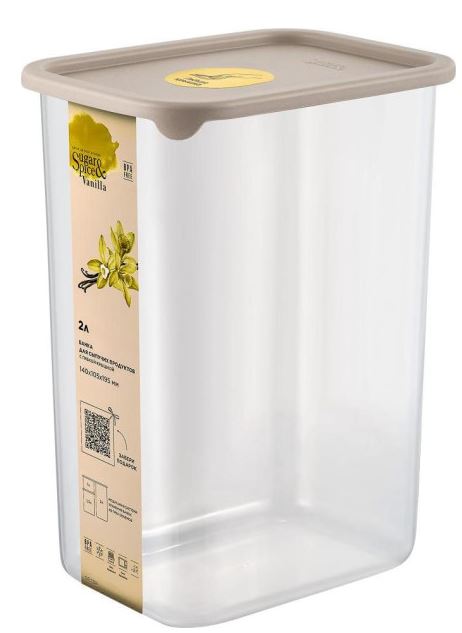 Банка для сыпучих продуктов Sugar&Spice Vanilla прямоуг,2л  с гибкой крышкой латте